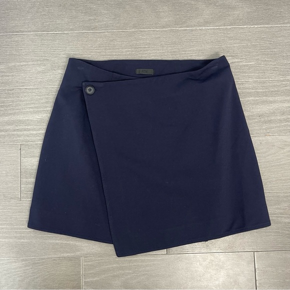ATM Anthony Thomas Melillo Bonded Wrap Front Mini Skirt Navy Blue 2 Clueless - Picture 4 of 13
